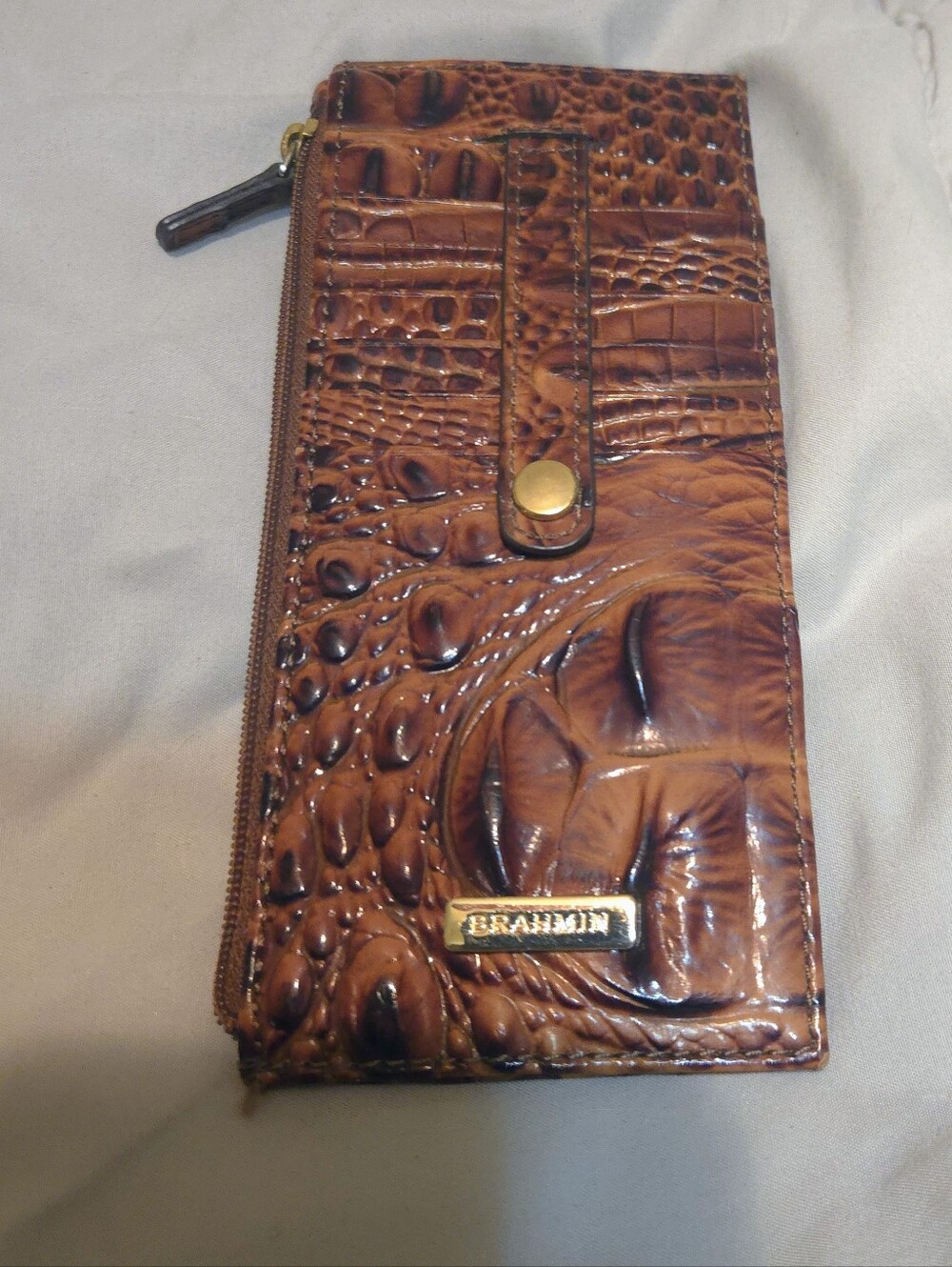 Brahmin Credit Card Wallet in Pecan Melbourne croc-embossed leather